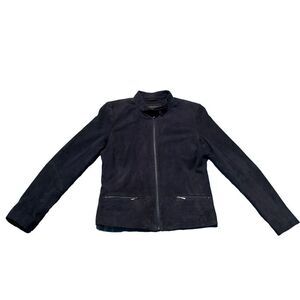 Neiman Marcus the Leather Collection Blue Gray Full Zip Suede Jacket Small